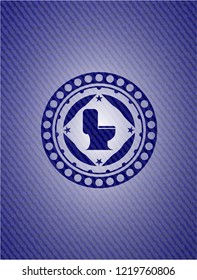 WC toilet icon inside emblem with jean background