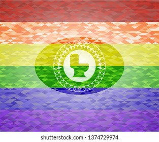WC toilet icon inside emblem on mosaic background with the colors of the LGBT flag