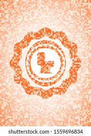 WC toilet icon inside orange mosaic emblem with background