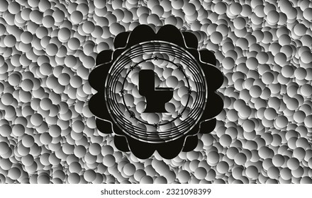 WC toilet icon inside realistic black emblem with grey bubbles background. Vector Illustration. Detailed. 