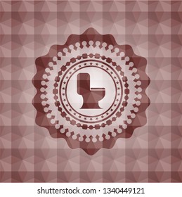 WC toilet icon inside red seamless badge with geometric pattern.