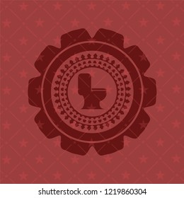WC toilet icon inside retro red emblem