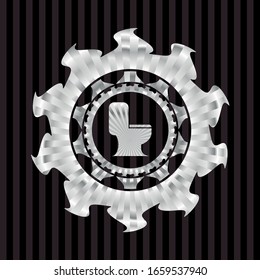 WC toilet icon inside silvery shiny badge