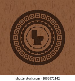 WC toilet icon inside wood emblem. Retro. 