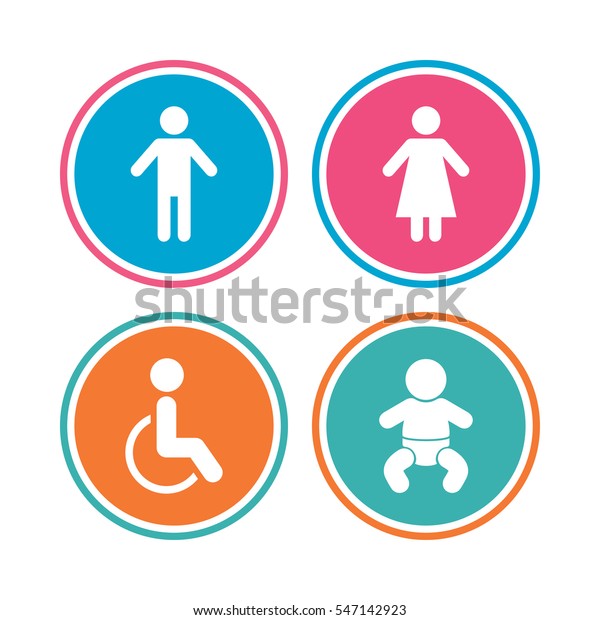 WC Toilet Icons. Human Male Or Female Signs. Baby Infant Or Toddler ...