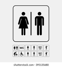 WC / Toilet icons set. Men and women WC signs for restroom. Different WC signs set.