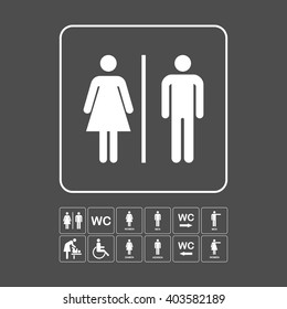 WC / Toilet icons set. Men and women signs for restroom.