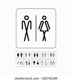 WC / Toilet icons set. Men and women signs for restroom. WC symbol.