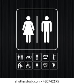 WC / Toilet icons set. Men and women WC signs for restroom. WC direction arrow symbol  vector illustration.