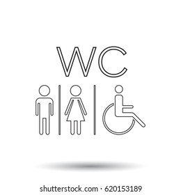 WC, toilet line vector icon . Men and women sign for restroom on white background.