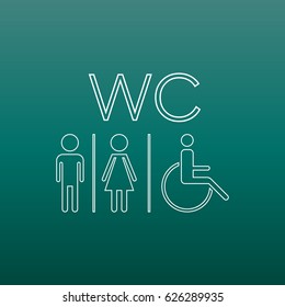 WC, toilet line vector icon . Men and women sign for restroom on green background.