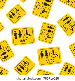 WC, toilet seamless pattern background. Business flat vector illustration. Men and women sign for restroom symbol pattern.