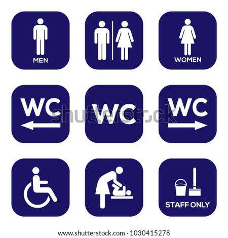 WC toilet sign door plate icon set. Man and women toilet sign icon set. Ladies restroom sign icon set. Gentleman restroom sign icon set.