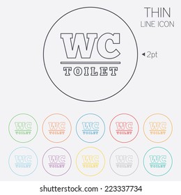 WC Toilet sign icon. Restroom or lavatory symbol. Thin line circle web icons with outline. Vector