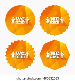 WC Toilet sign icon. Restroom or lavatory symbol. Triangular low poly buttons with flat icon. Vector