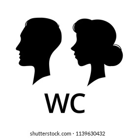WC toilet sign. Male and female face profile public washroom door lavatory. Ladies and gents restroom or woman and man bathroom concept sanitary icon vector pictogram