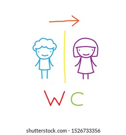 wc, toilet sign, simple color cartoon illustration