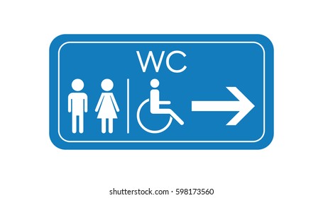 WC, toilet vector icon . Men and women sign for restroom on blue board.