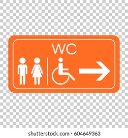 WC, toilet vector icon . Men and women sign for restroom on orange board.