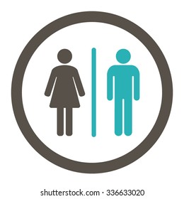WC vector icon. Style is bicolor flat rounded symbol, grey and cyan colors, rounded angles, white background.