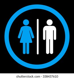 WC vector icon. Style is bicolor flat rounded symbol, blue and white colors, rounded angles, black background.