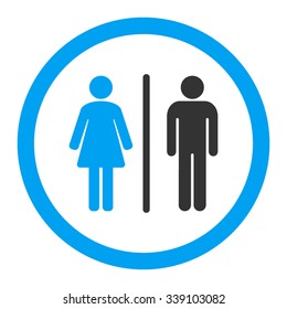 WC vector icon. Style is bicolor flat rounded symbol, blue and gray colors, rounded angles, white background.