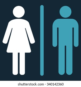 WC vector icon. Style is bicolor flat symbol, blue and white colors, rounded angles, dark blue background.