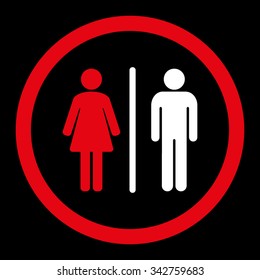 WC vector icon. Style is bicolor flat rounded symbol, red and white colors, rounded angles, black background.