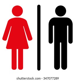 WC vector icon. Style is bicolor flat symbol, intensive red and black colors, rounded angles, white background.