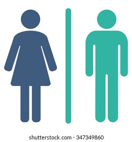 WC vector icon. Style is bicolor flat symbol, cobalt and cyan colors, rounded angles, white background.
