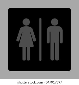 Wc vector icon. Style is flat rounded square button, gray and black colors, silver background.
