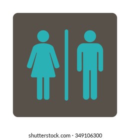 Wc vector icon. Style is flat rounded square button, cyan and grey colors, white background.