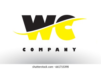 WC W C  Black and Yellow Letter Logo with White Swoosh and Curved Lines.