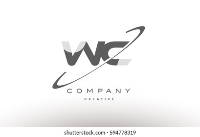 wc w c  grey swoosh white alphabet company logo line design vector icon template 