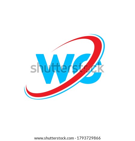 WC W C letter logo design. Initial letter WC linked circle uppercase monogram logo red and blue. WC logo, W C design. wc, w c	