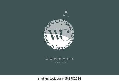 wc w c  monogram floral vintage retro green white alphabet decorative company letter logo design vector icon template 