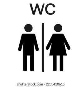 WC Wegfindende Vektorgrafik-Symbole. Toilette männliche und weibliche Geschlechtszeichen. Schilder für Männer, Frauen und Behinderte, einzeln auf weißem Hintergrund.