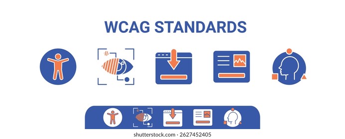 WCAG standards icons outline the principles of accessibility, featuring universal access, visual clarity, and adaptability, transparent background.icons set.