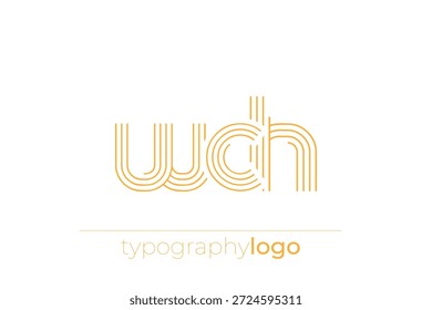 Logotipo de tipografía geométrica moderna WCH. Composición moderna y elegante con una ilustración de logotipo de tipografía monocromática diseñada con líneas intrincadas.