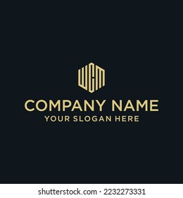 WCM letter logo in the form of hexagons and cube logos with letter designs for corporate identity