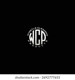 O logotipo inicial do WCP é um círculo em prata e tem um fundo preto.