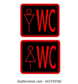WC(toilet) icon red thin line on black background , man and woman - vector illustration