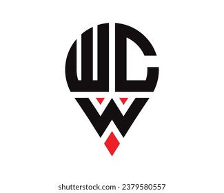Diseño del logotipo de la forma de ubicación de la letra WCW. Diseño sencillo del logotipo de ubicación de la carta WCW.