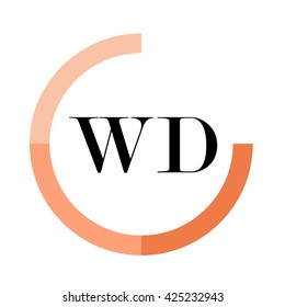 WD business logo icon design template elements. Orange color vectors. Design identity in circle, Alphabet letter