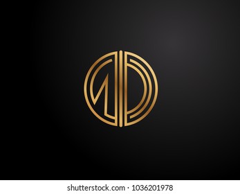 WD circle Shape Letter logo Design in gold color
