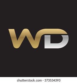 WD company linked letter logo golden silver black background