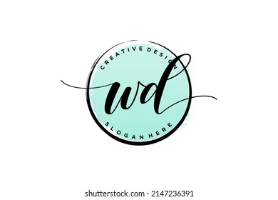 WD handwriting logo with circle template vector signature, wedding, fashion, floral and botanical with creative template.