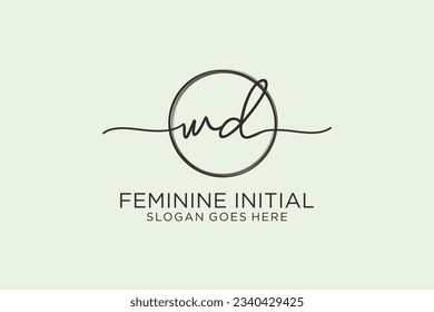 WD handwriting logo with circle template vector logo of initial signature, wedding, fashion, floral and botanical with creative template.
