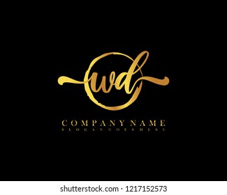 WD initial handwriting logo circle template vector