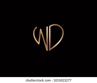 WD initial heart shape gold colored logo